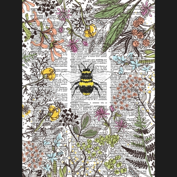 Handmade Other - Bee Modern Nature Garden Landscape Flower Vintage Dictionary Art Print
